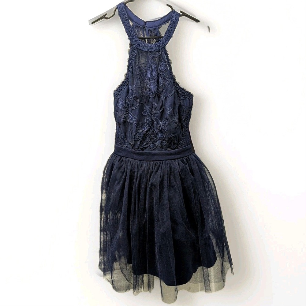 Fairycore Whimsigoth Romantic Blue Lace Halter Tulle‎ Party Dress NWT L Maniju